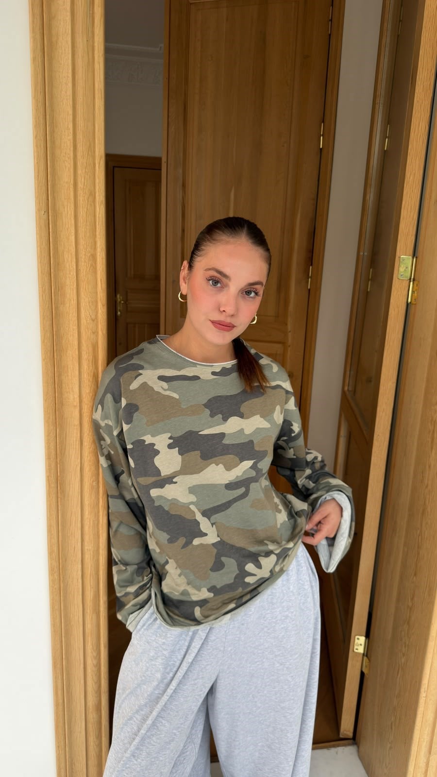 Haki Kamuflaj Desen Oversize SweatShirt