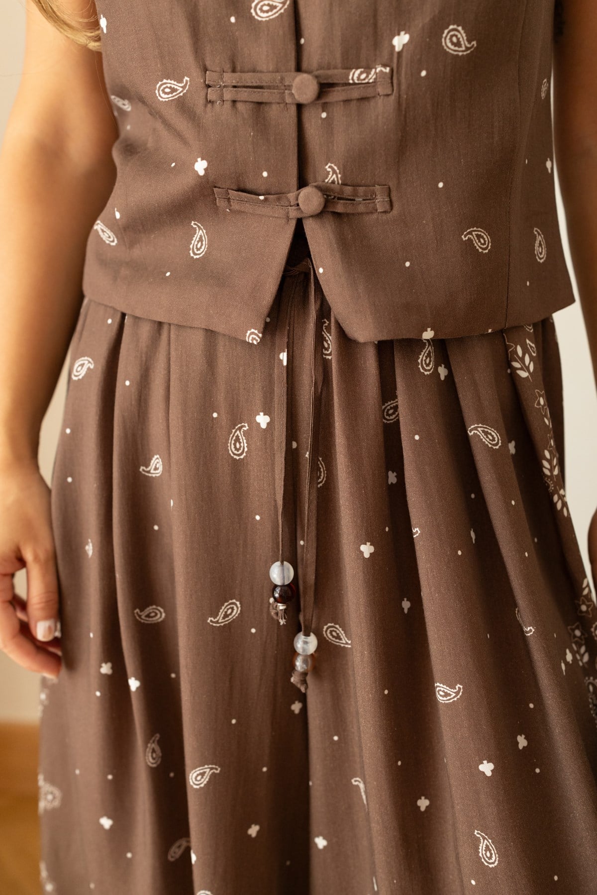 Kahve Batik Desen Yelek Pantolon Takım
