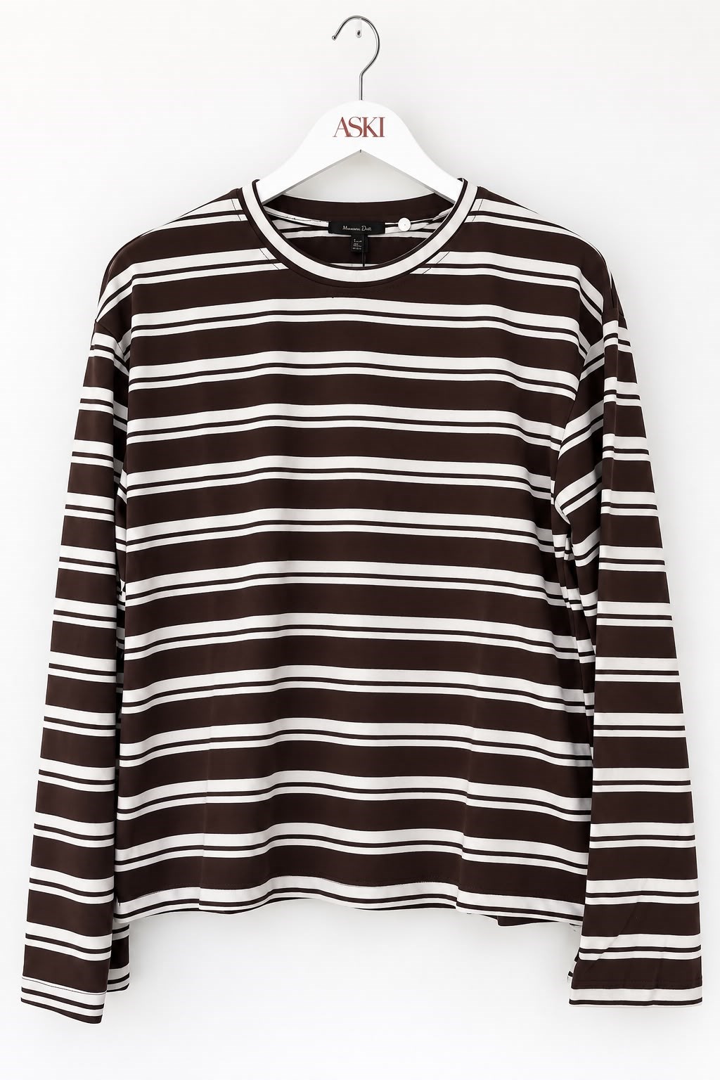 Kahve Bisiklet Yaka Çizgili Oversize T-Shirt