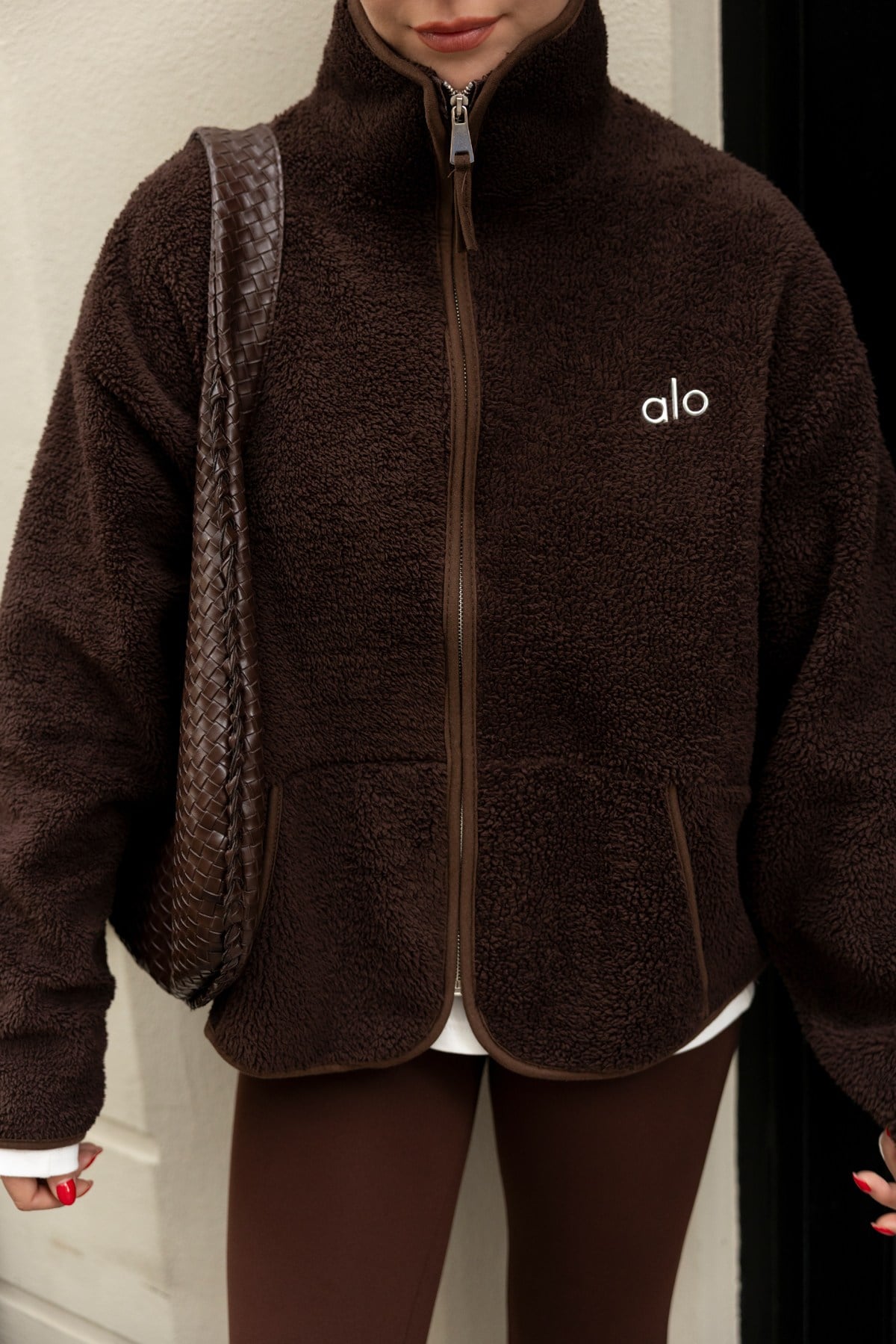 Kahve Fermuarlı Logo Detaylı Polar Sweat
