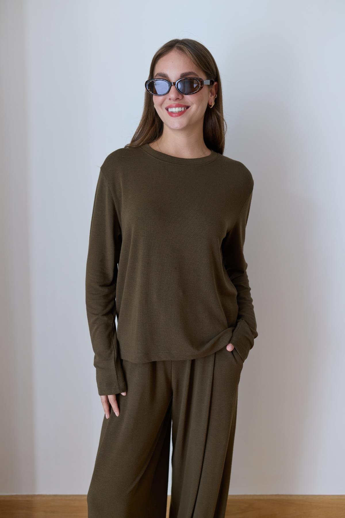 Kahve Uzun Kol Mevsimlik  Basic Sweat