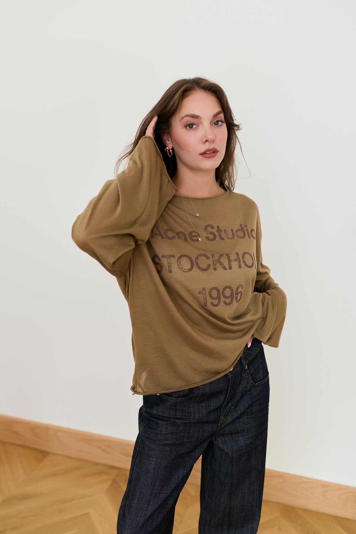 Kahve Yazı Basılı Oversize T-Shirt