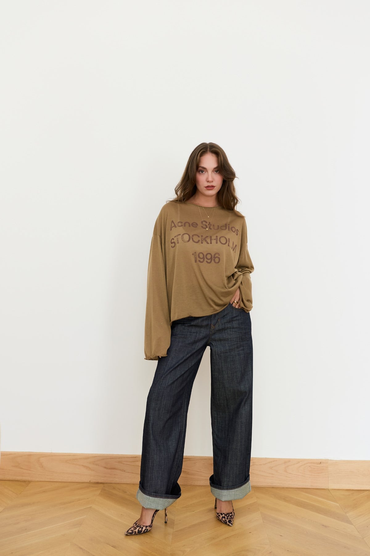 Kahve Yazı Basılı Oversize T-Shirt
