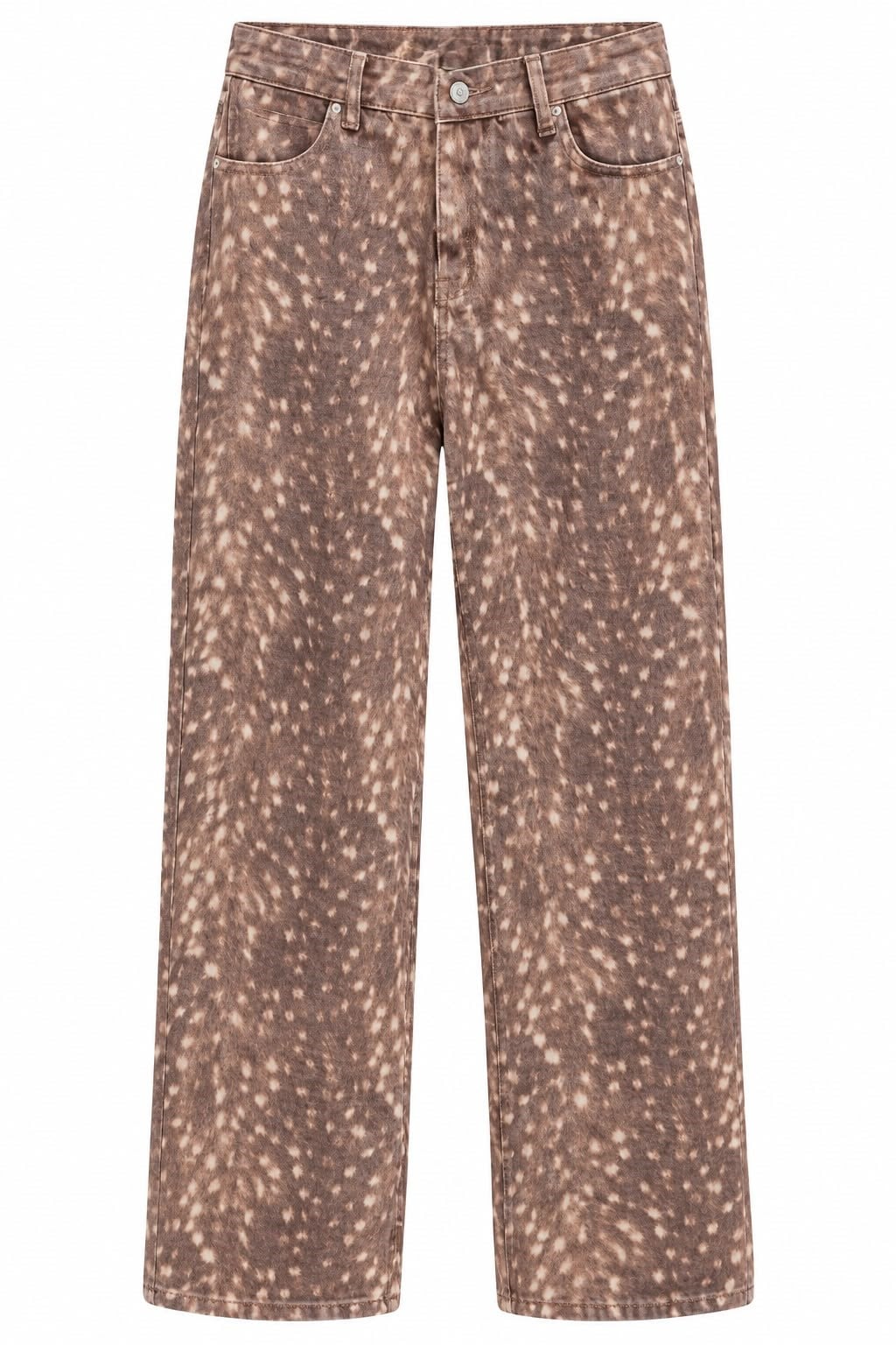Kahve Yüksek Bel Batik Desenli Jean Pantolon