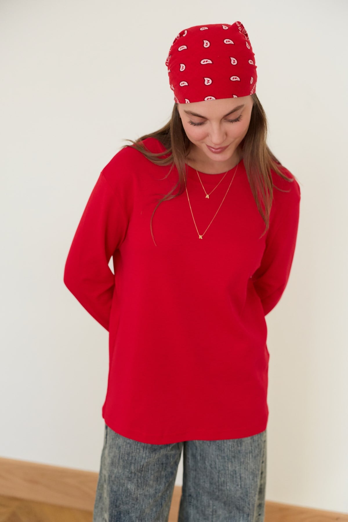 Kırmızı Basic Bisiklet Yaka T-Shirt