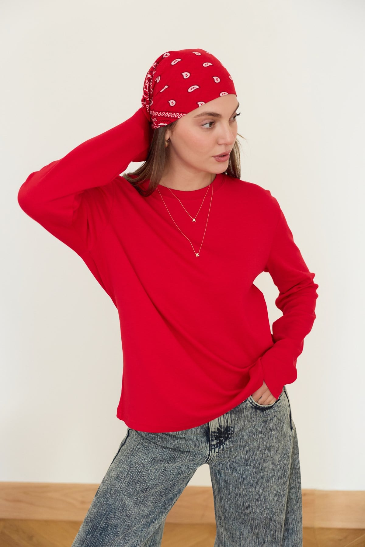Kırmızı Basic Bisiklet Yaka T-Shirt