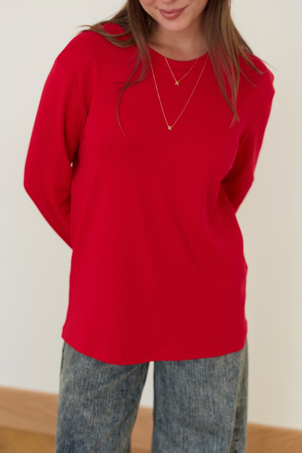 Kırmızı Basic Bisiklet Yaka T-Shirt
