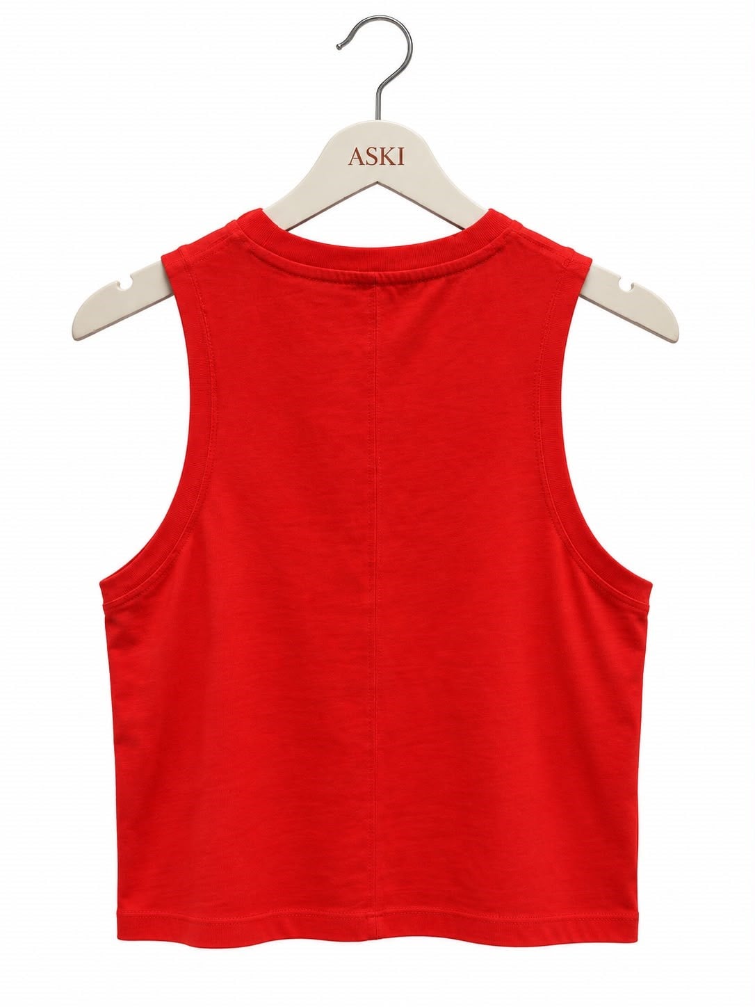 Kırmızı Bisiklet Yaka Sıfır Kol Yandan Yırtmaçlı T-Shirt
