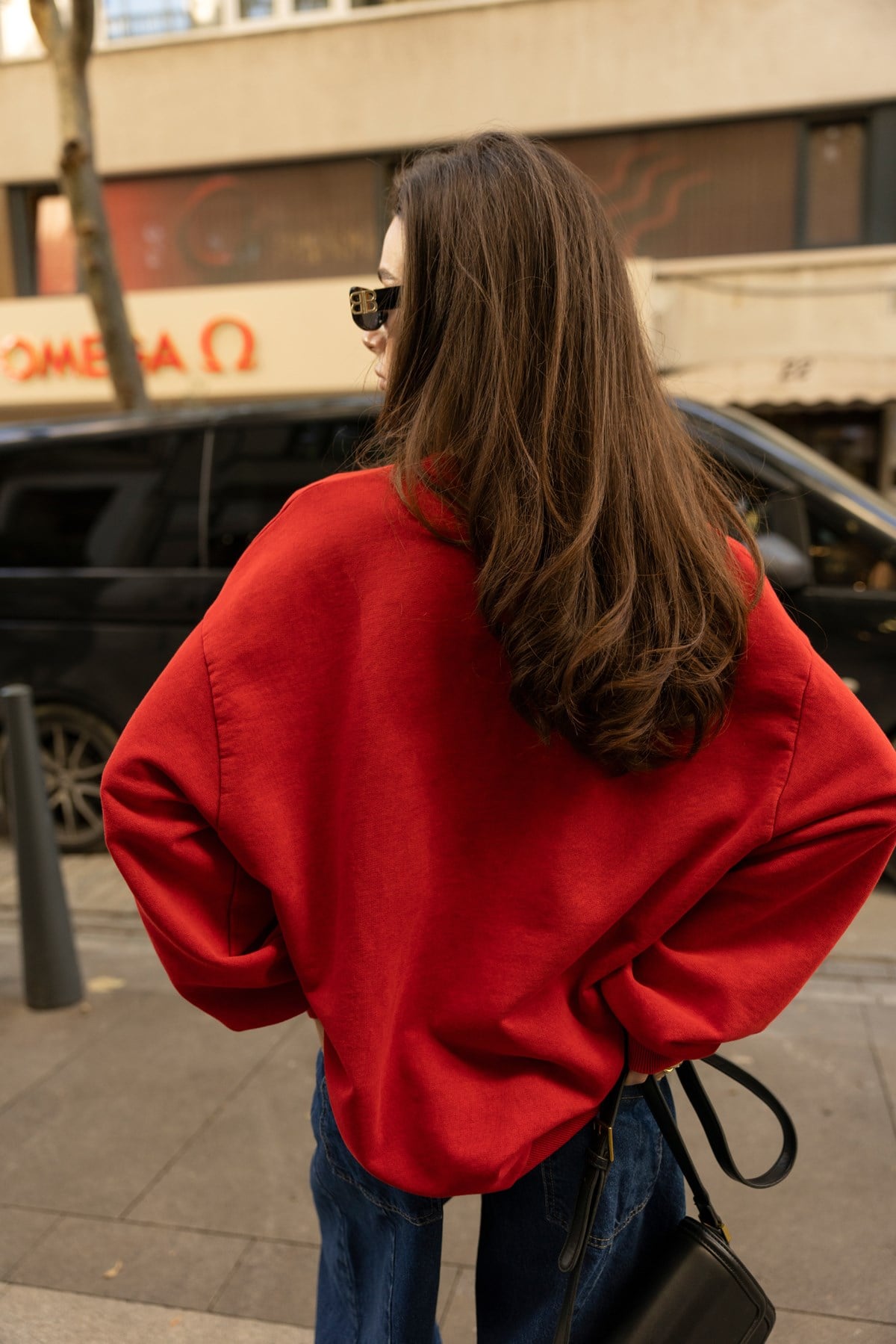 Kırmızı Leopar Baskı Detaylı Oversize SweatShirt