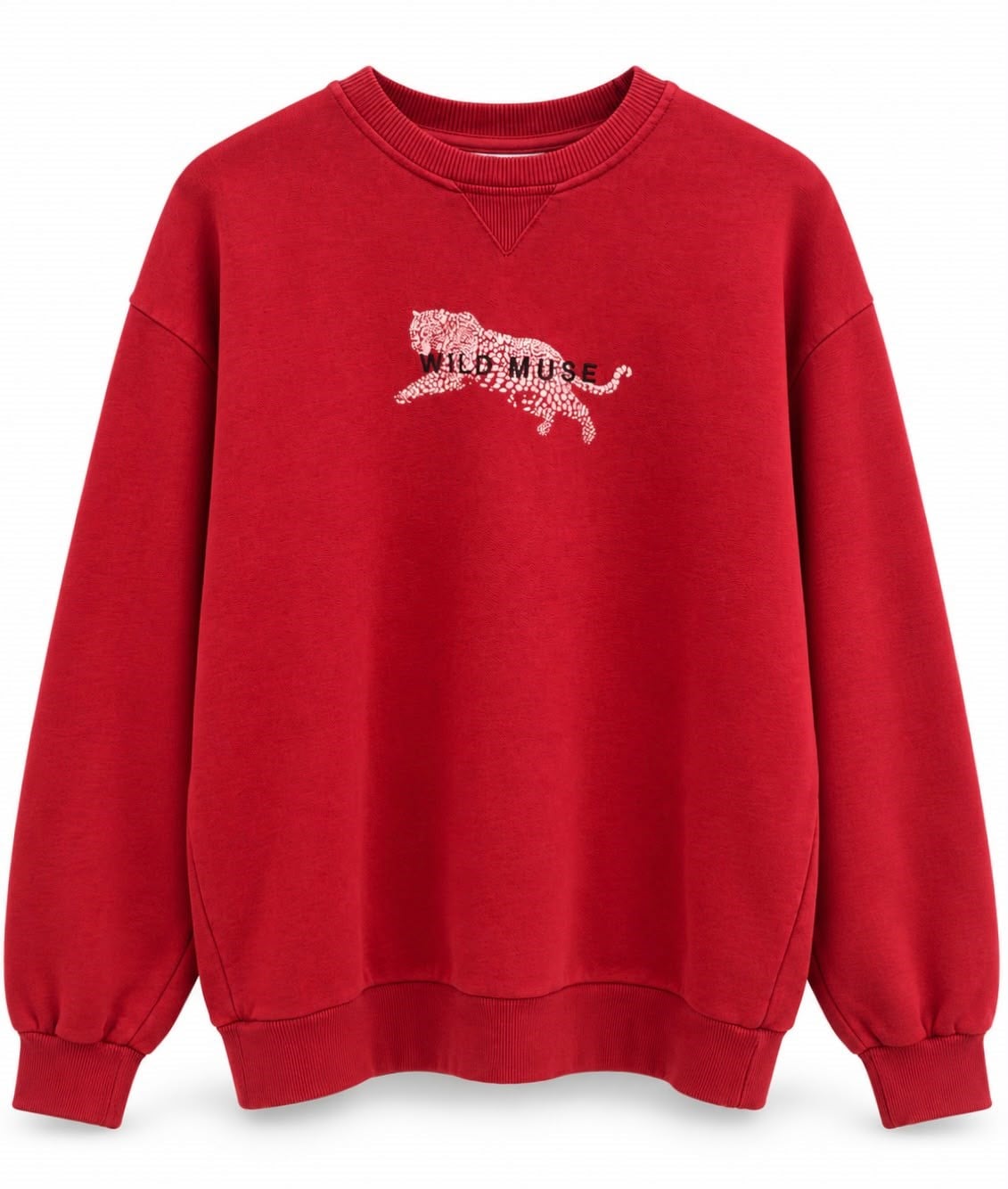 Kırmızı Leopar Baskı Detaylı Oversize SweatShirt