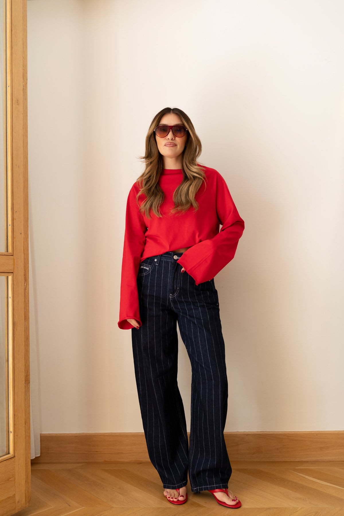 Kırmızı Oversize İspanyol Kol Basic T-Shirt
