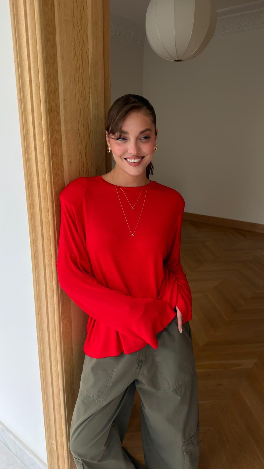 Kırmızı Vatkalı Oversize Basic SweatShirt