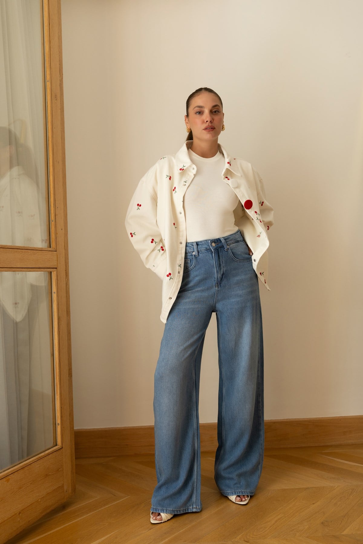 Klasik Jean Rengi Yüksek Bel Yumuşak Dokulu Palazzo Jean Pantolon