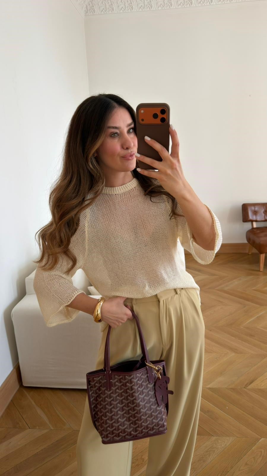 Krem Bisiklet Yaka Örme Triko