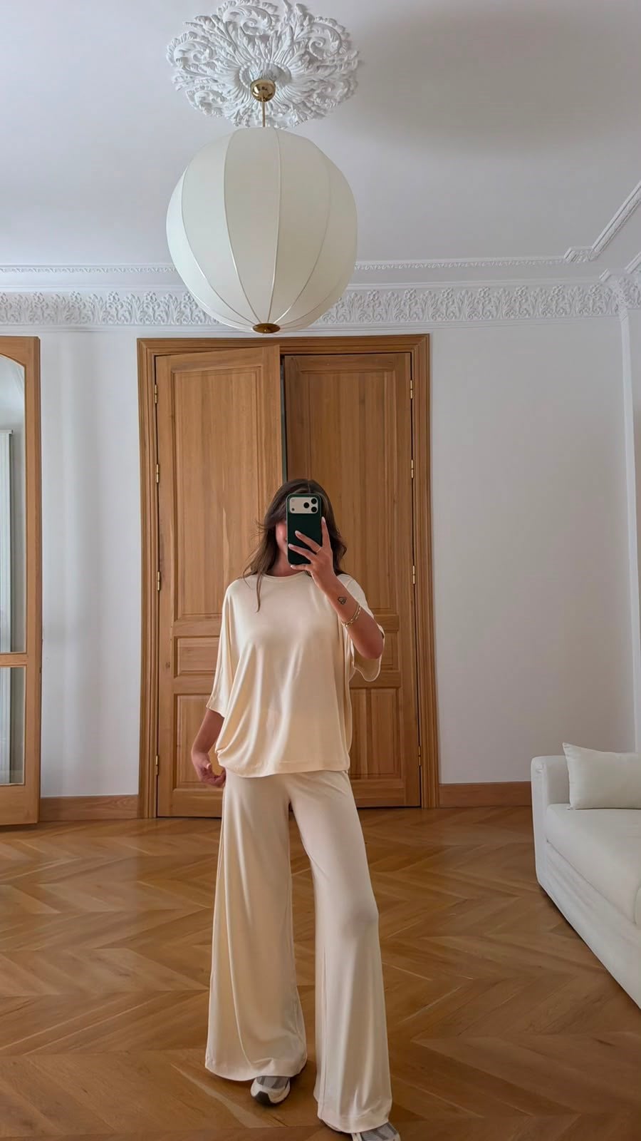 Krem Yarasa Kol T-Shirt Pantolon Takım