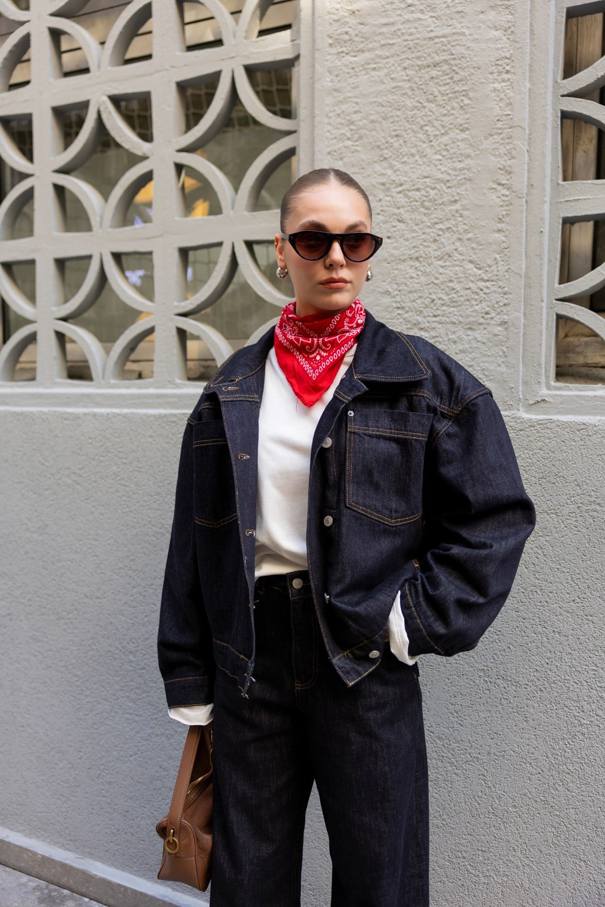 Lacivert Önden İki Cepli Dikiş Detaylı Denim Ceket