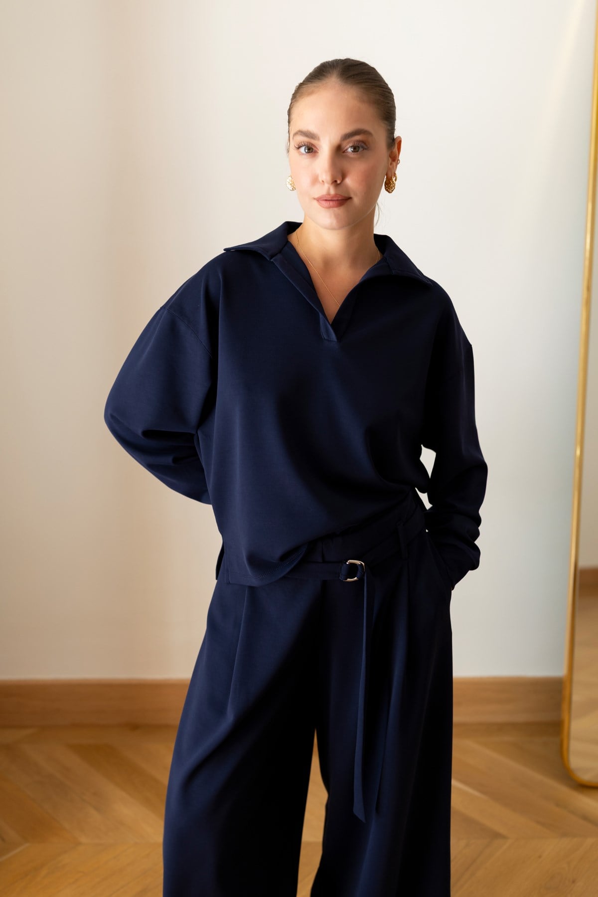 Lacivert Polo Yaka Modal Kumaş Sweat Eşofman Takım