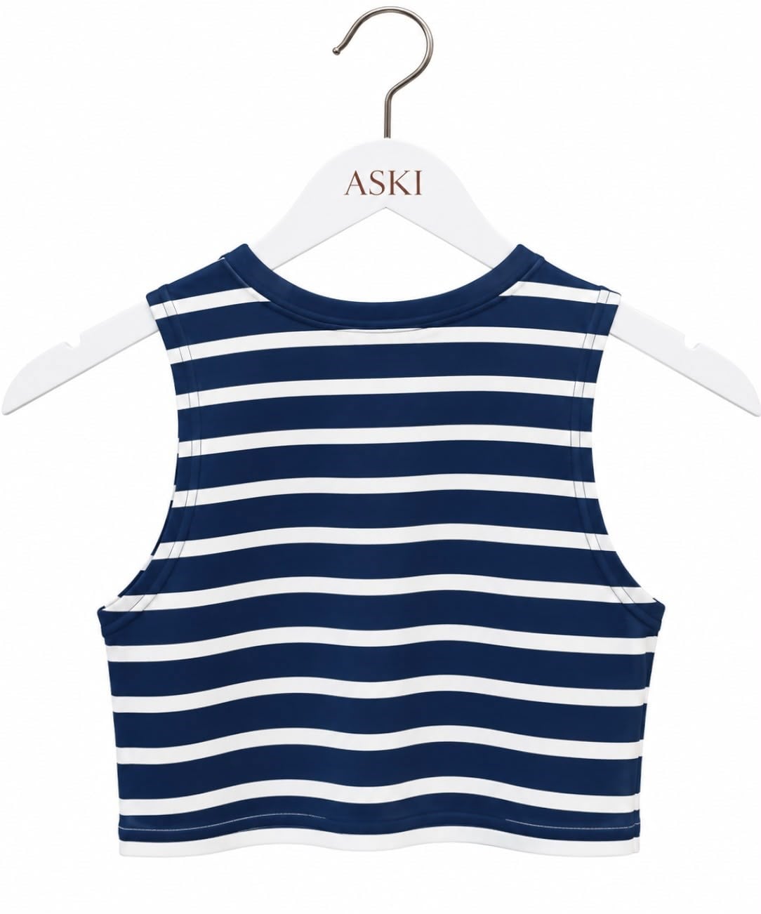 Lacivert Sıfır Kol Çizgili Crop T-Shirt