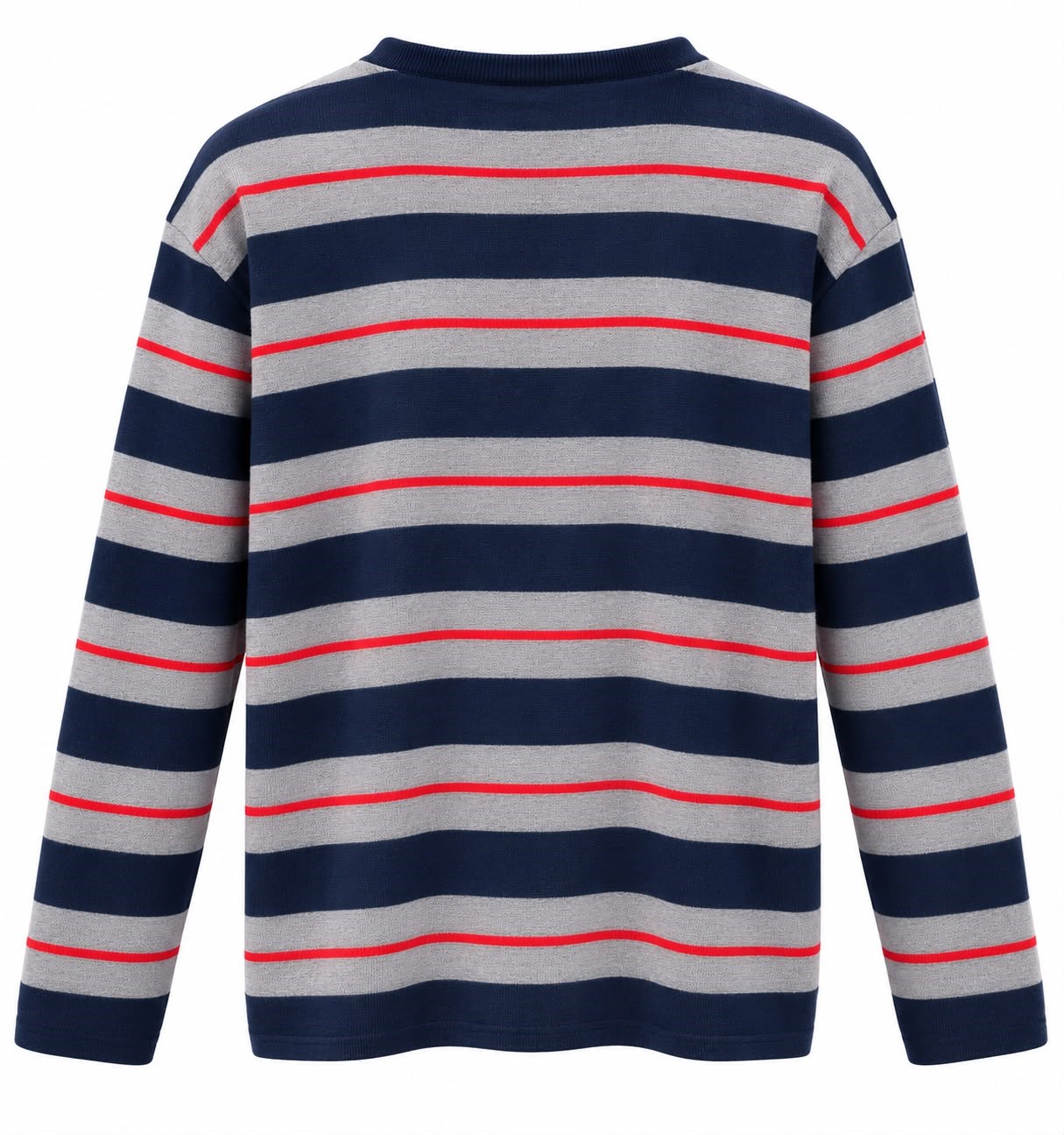 Lacivert Yazı Nakışlı Çizgili Oversize Triko