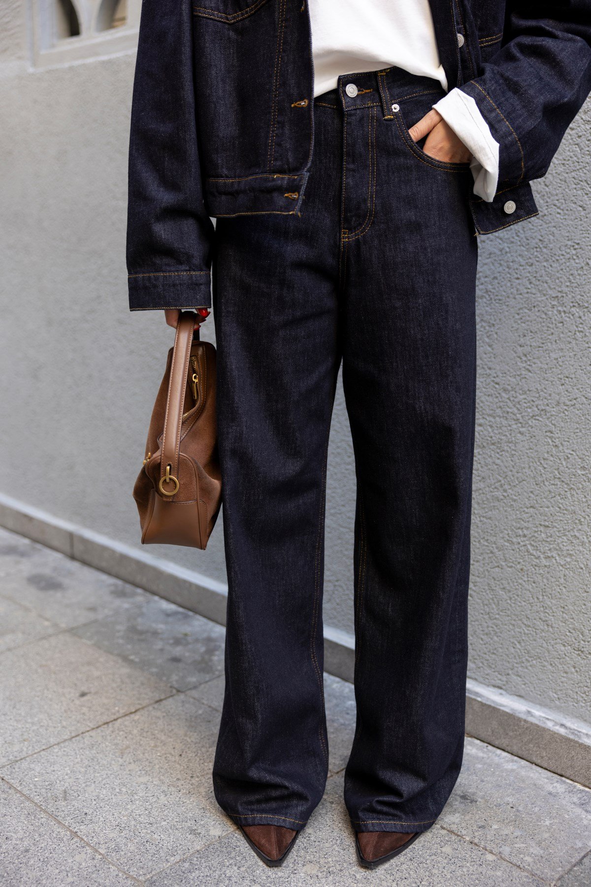 Lacivert Yüksek Bel Dikiş Detaylı Baggy Jean Pantolon