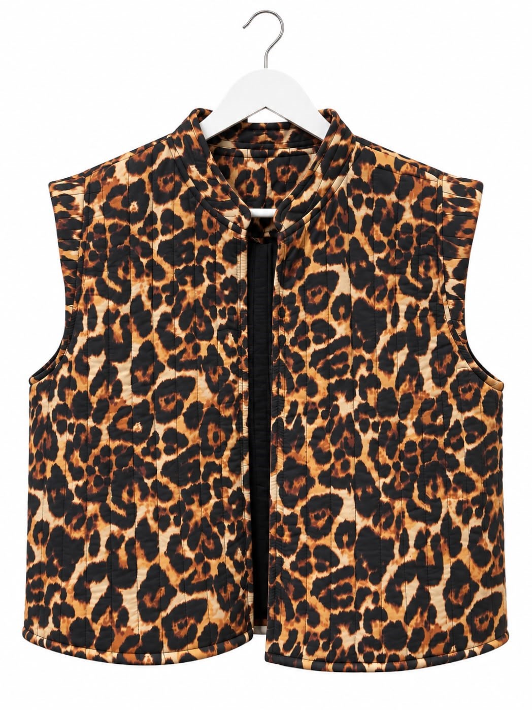 Leopar Dik Yaka Leopar Desenli Yelek