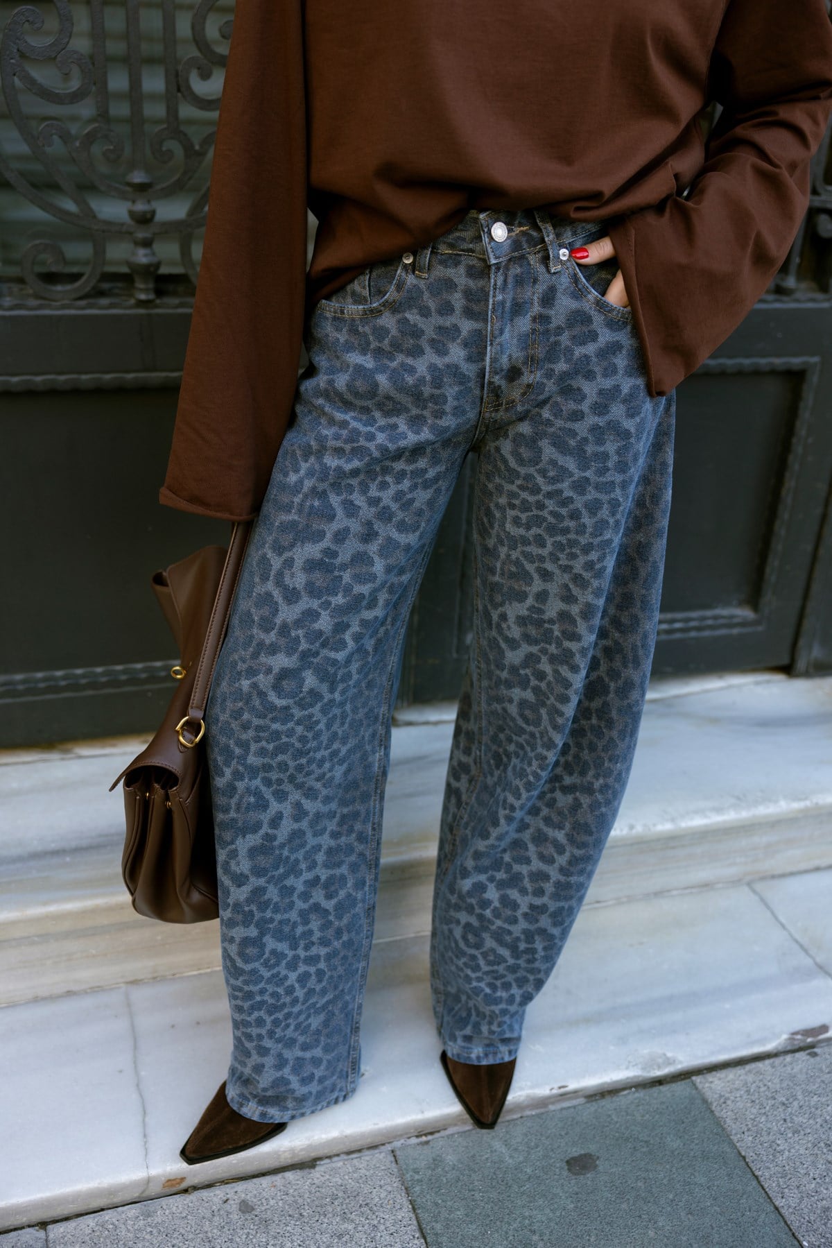 Mavi Leopar Desen Slouchy Jean Pantolon