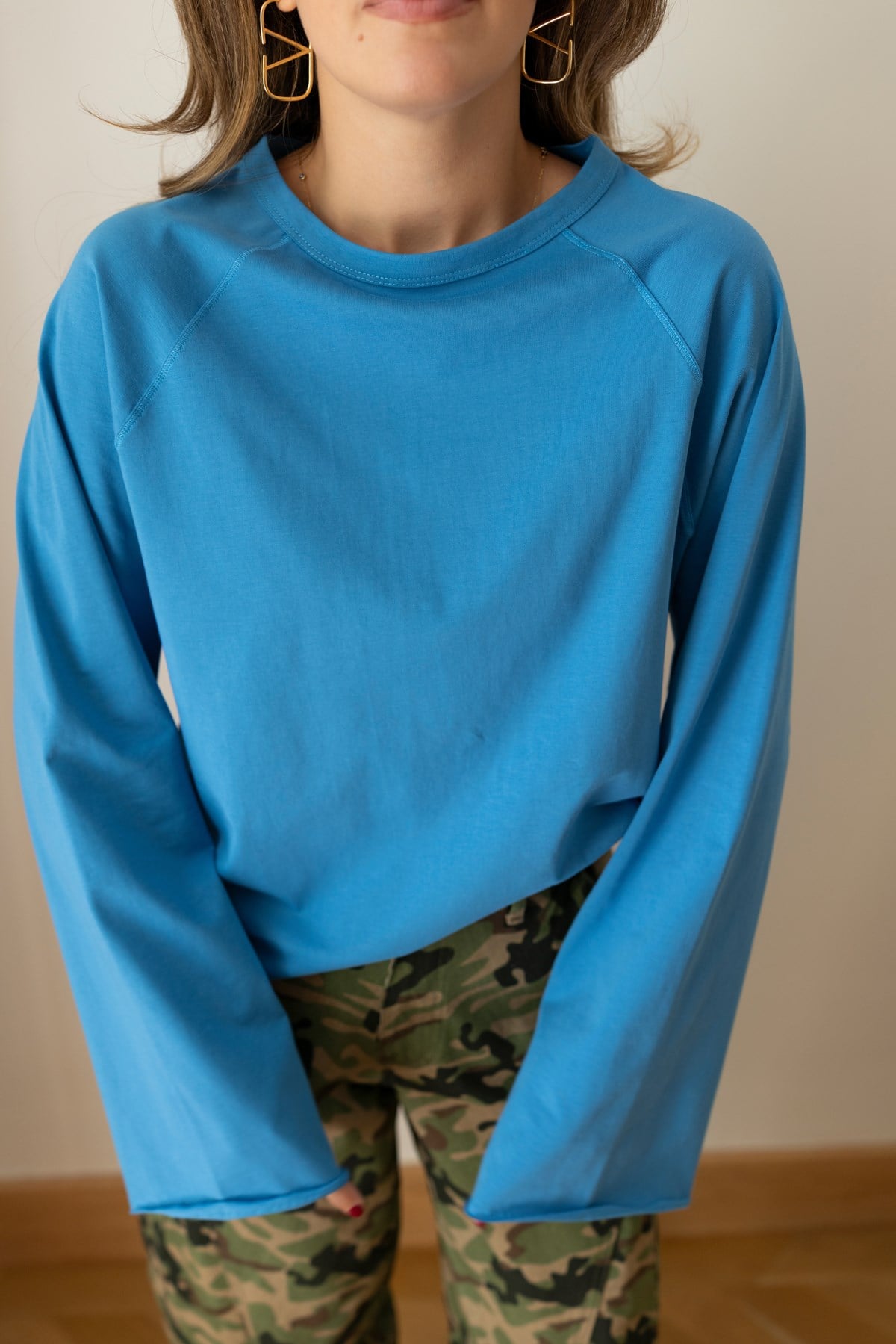 Mavi Oversize İspanyol Kol Basic T-Shirt