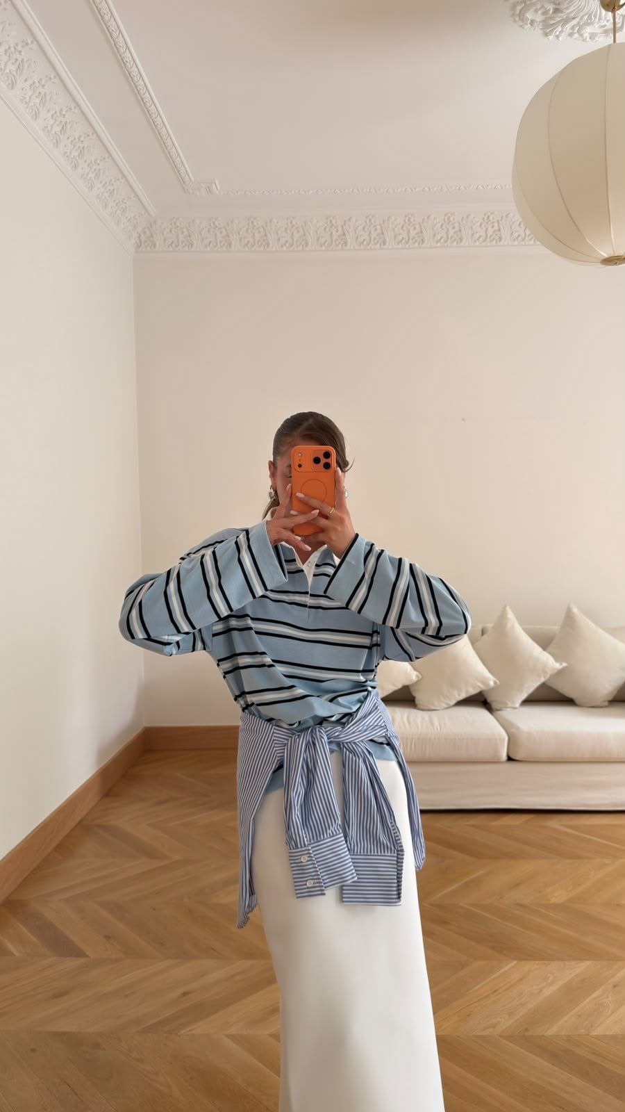Mavi Polo Yaka Çizgili SweatShirt