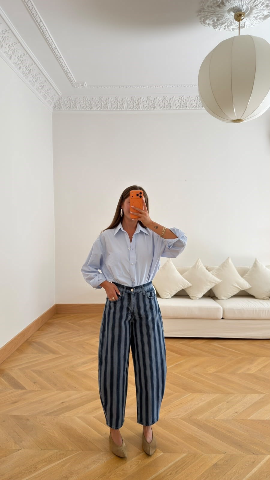 Mavi Yüksek Bel Şeritli Slouchy Jean Pantolon