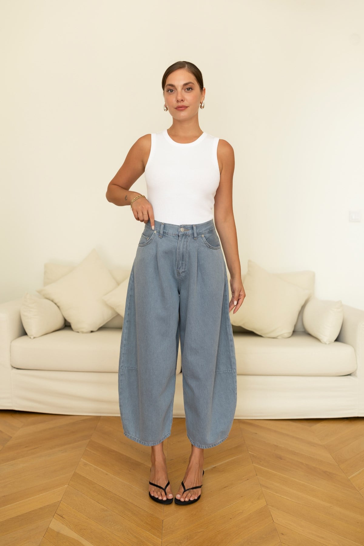 Mavi Yüksek Bel Slouchy Jean Pantolon