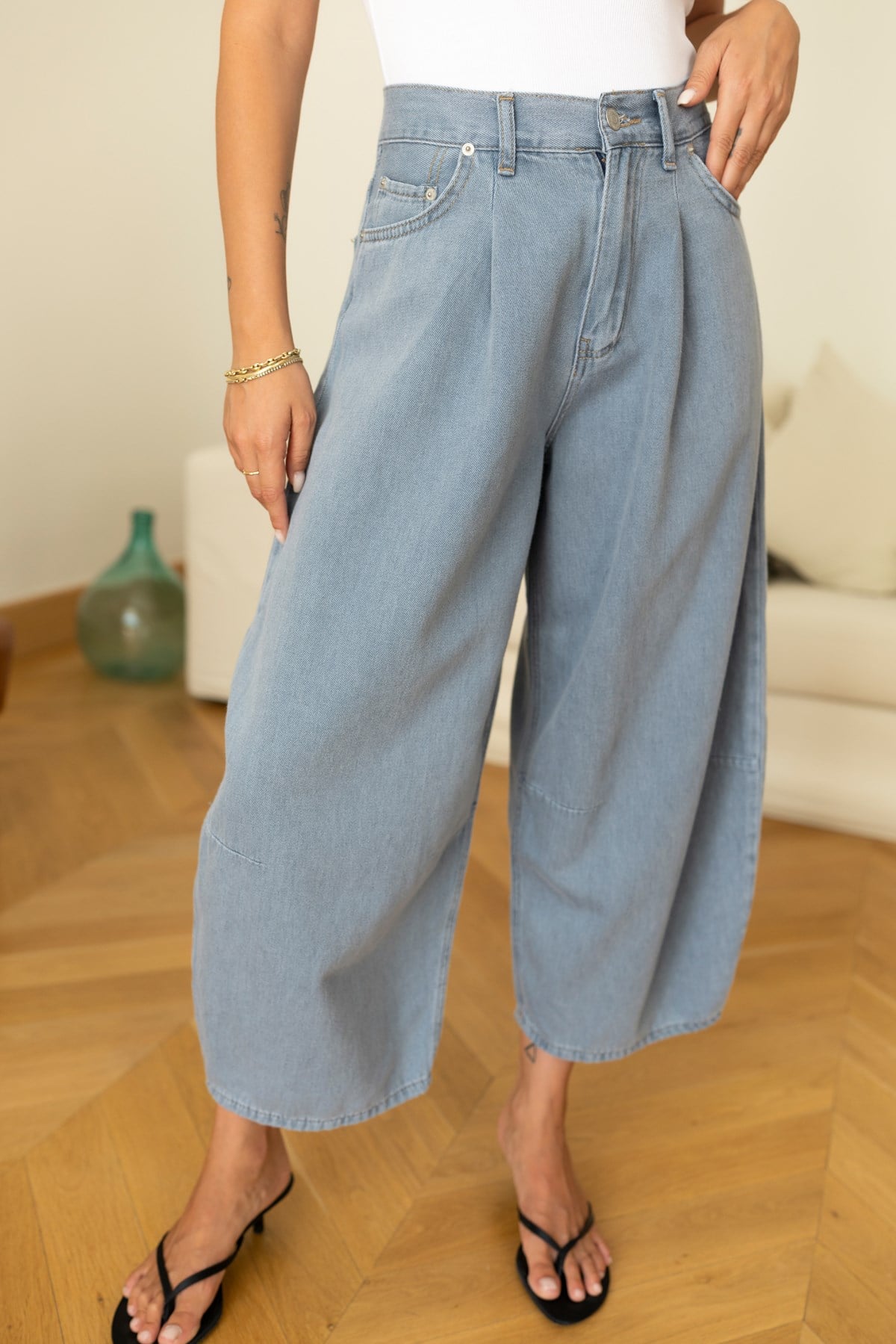 Mavi Yüksek Bel Slouchy Jean Pantolon