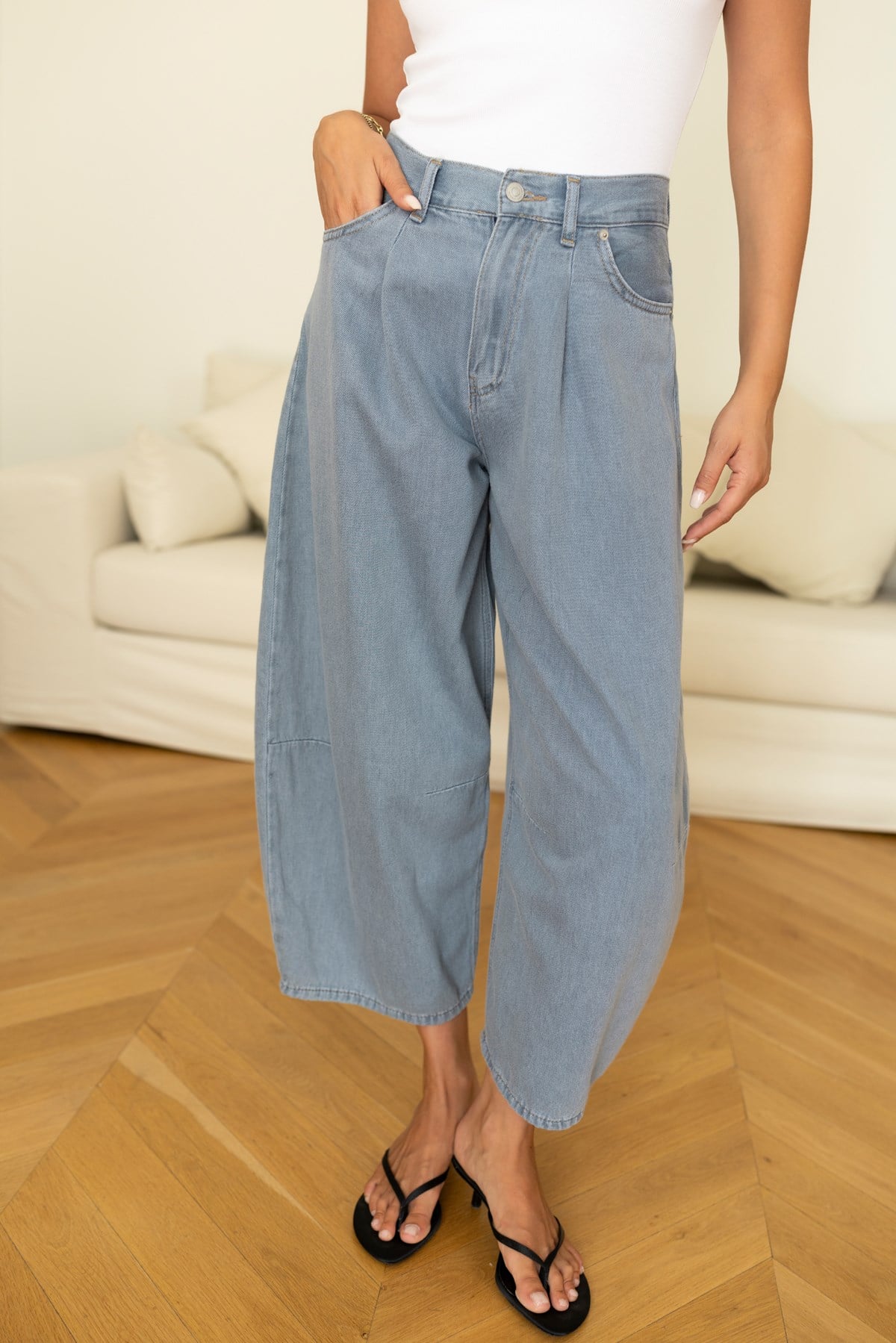 Mavi Yüksek Bel Slouchy Jean Pantolon