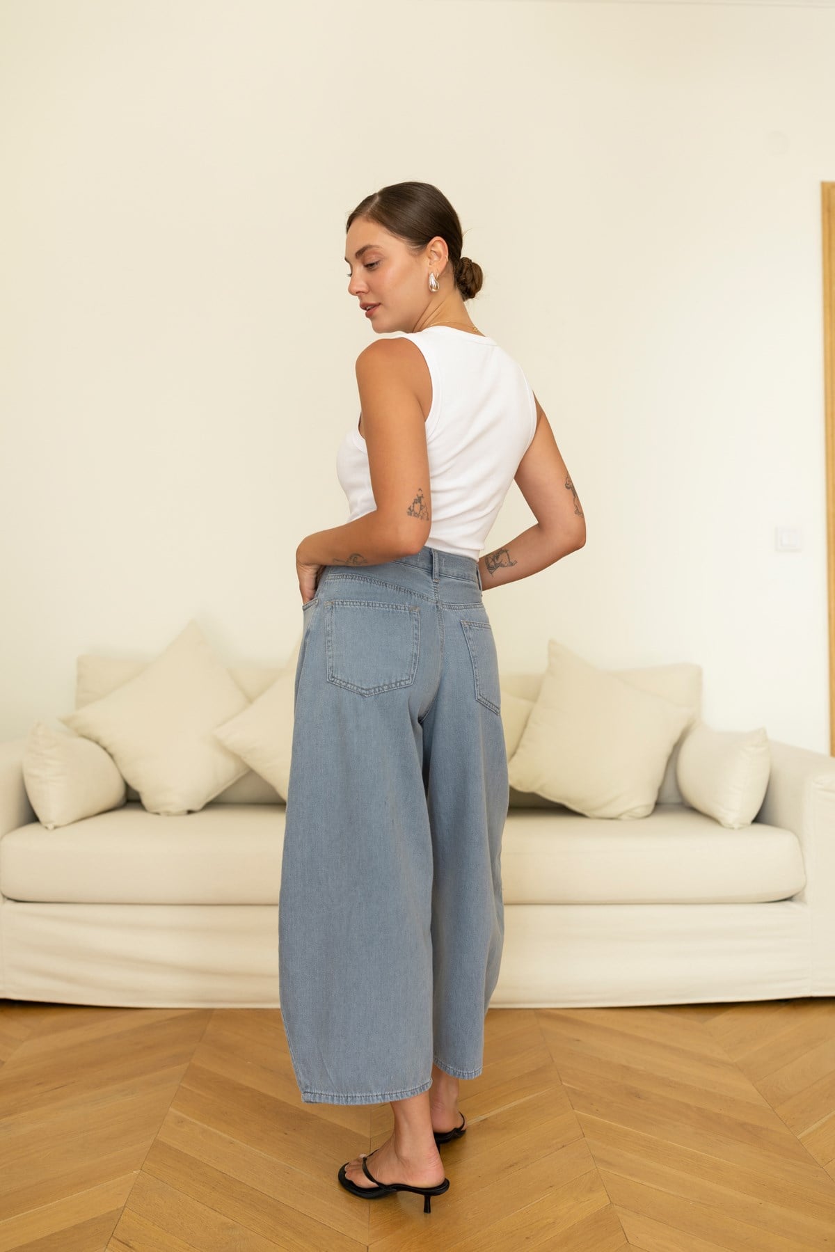 Mavi Yüksek Bel Slouchy Jean Pantolon