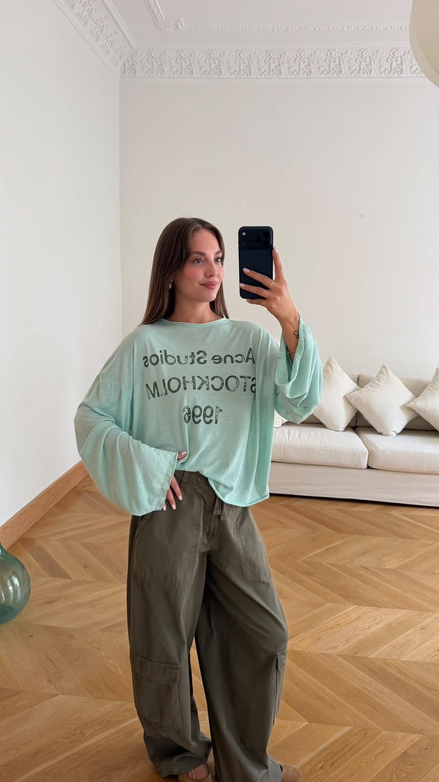 Mint Yeşili Yazı Basılı Oversize T-Shirt