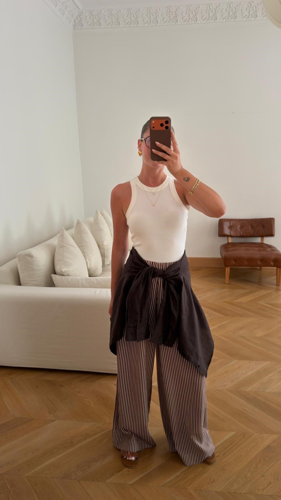 Mürdüm Beli Lastikli Bol Paça Çizgili Pantolon