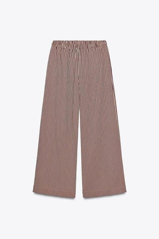 Mürdüm Beli Lastikli Bol Paça Çizgili Pantolon