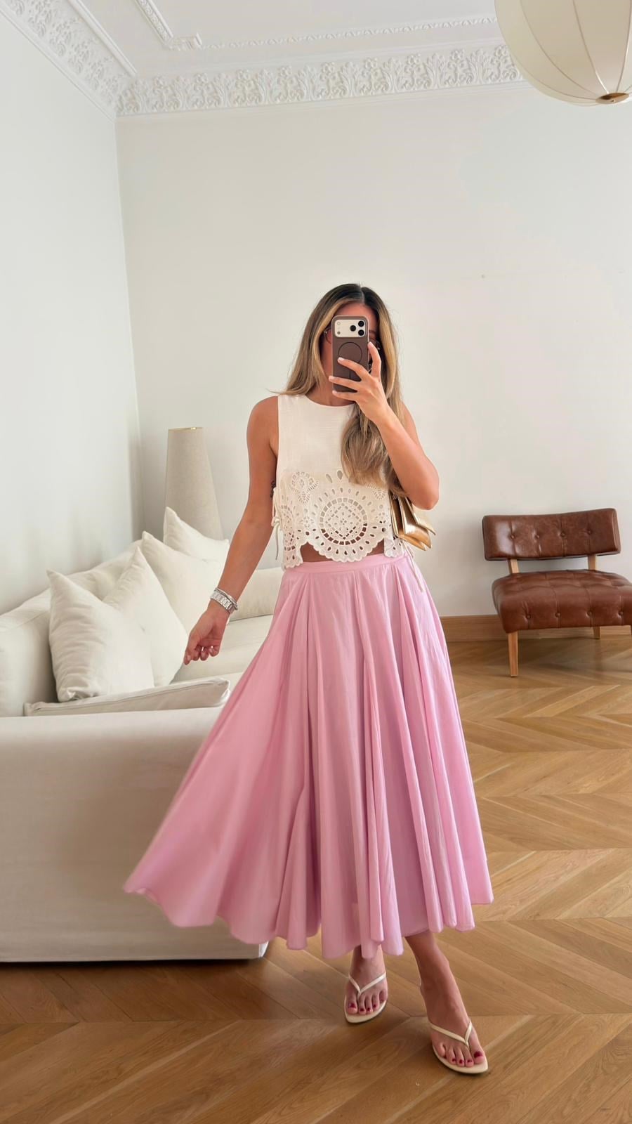 Pembe Beli Fermuarlı Astarlı Volanlı Etek