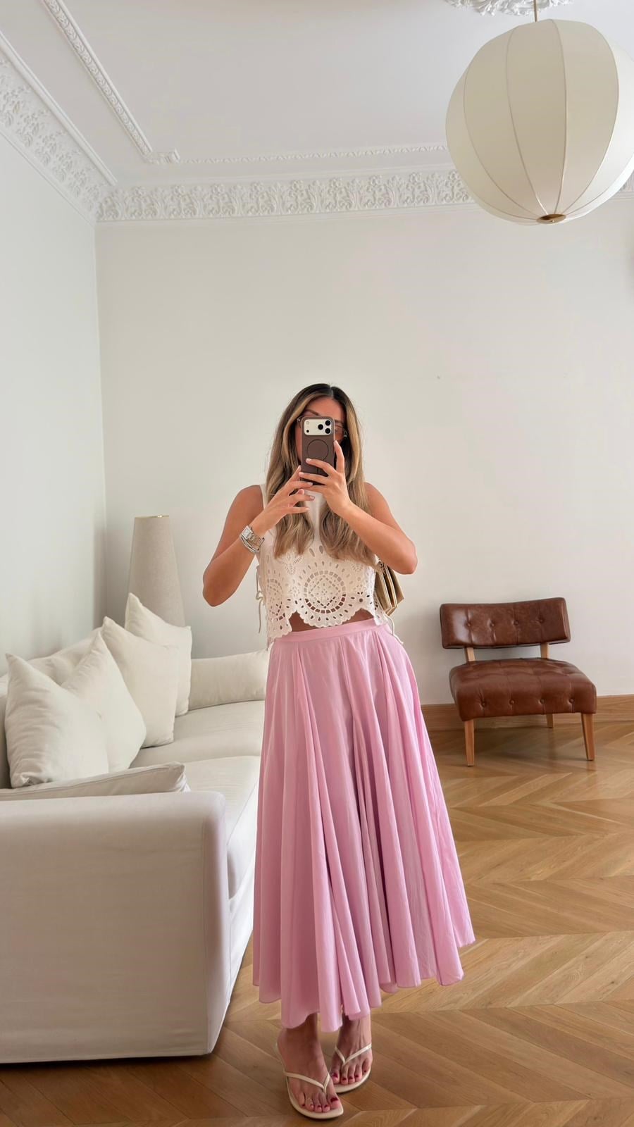 Pembe Beli Fermuarlı Astarlı Volanlı Etek