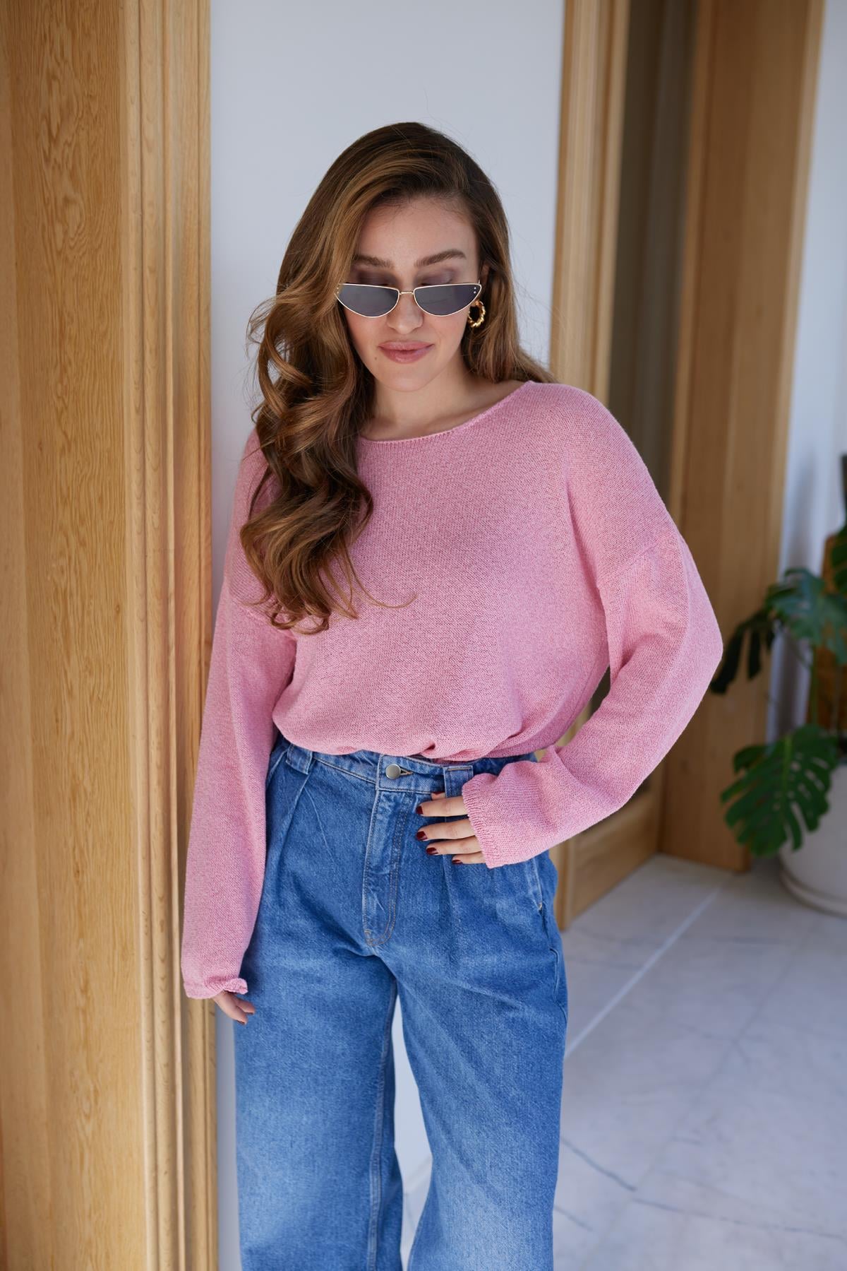 Pembe Kayık Yaka Mevsimlik Triko