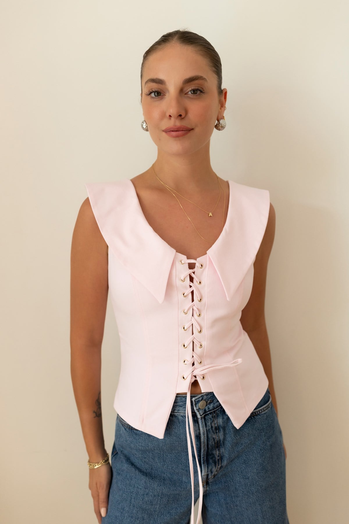 Pembe Kuşgözlü Likralı Yelek