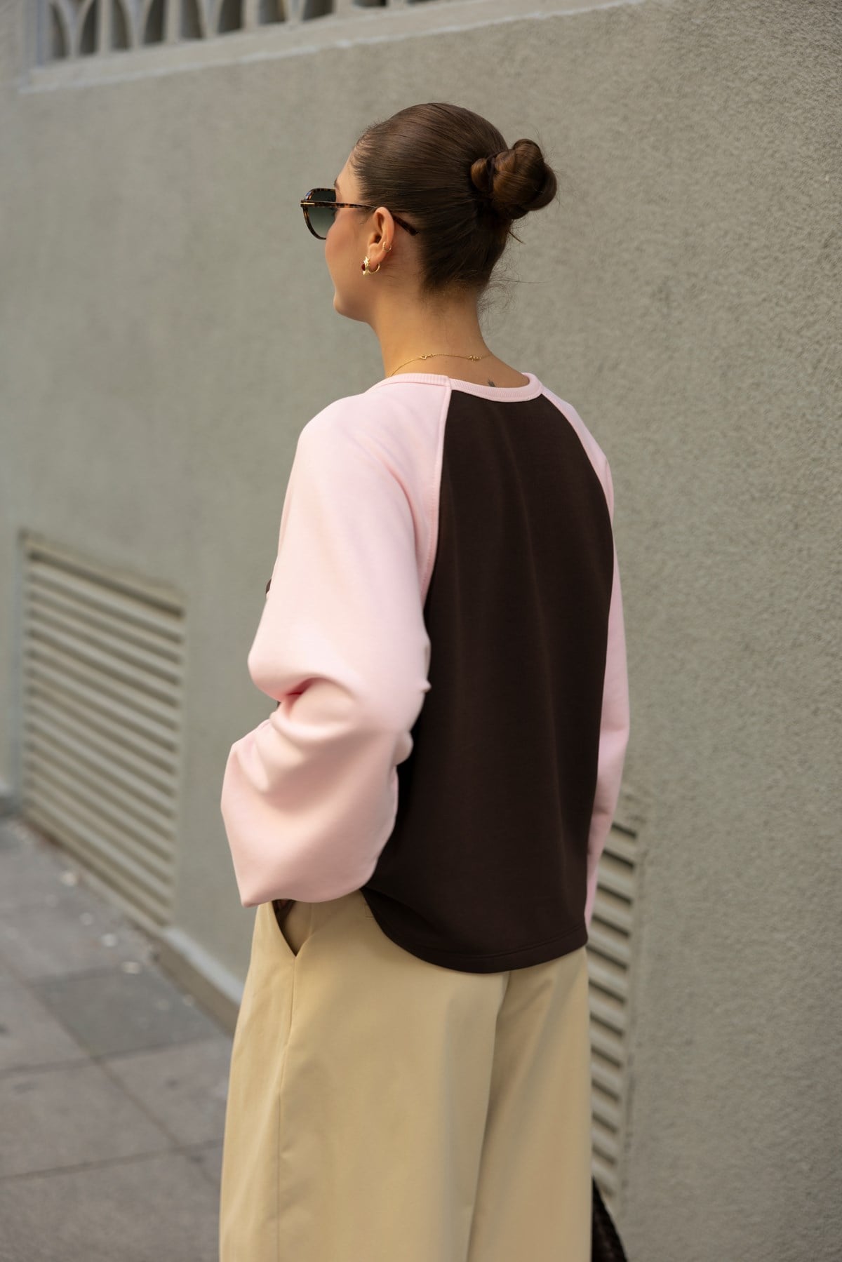 Pembe Rakam Baskılı Renk Geçişli SweatShirt