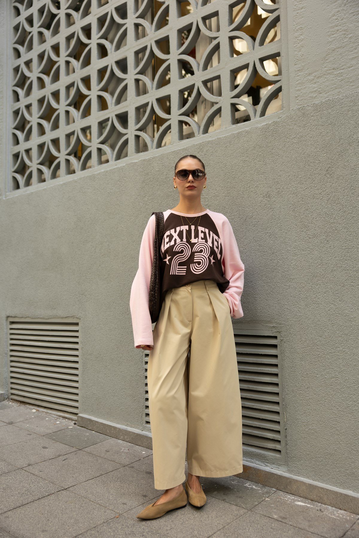 Pembe Rakam Baskılı Renk Geçişli SweatShirt