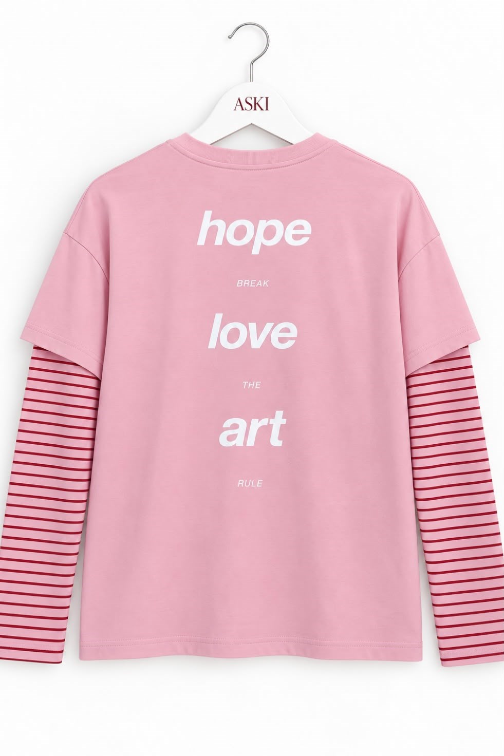 Pembe Yazı Baskılı Kolları Çizgi Detaylı SweatShirt