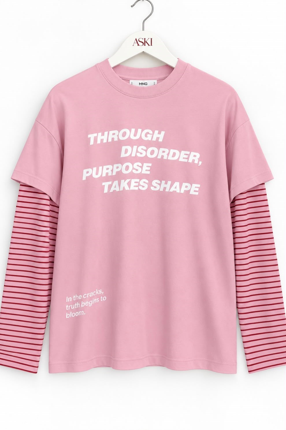 Pembe Yazı Baskılı Kolları Çizgi Detaylı SweatShirt