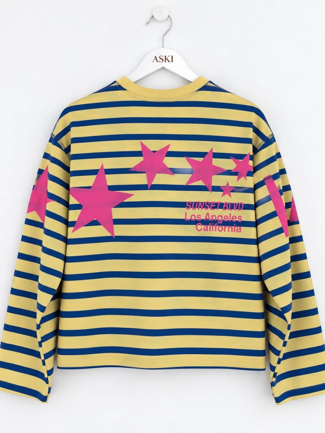 Sarı Yıldız Baskı Detaylı Çizgili SweatShirt