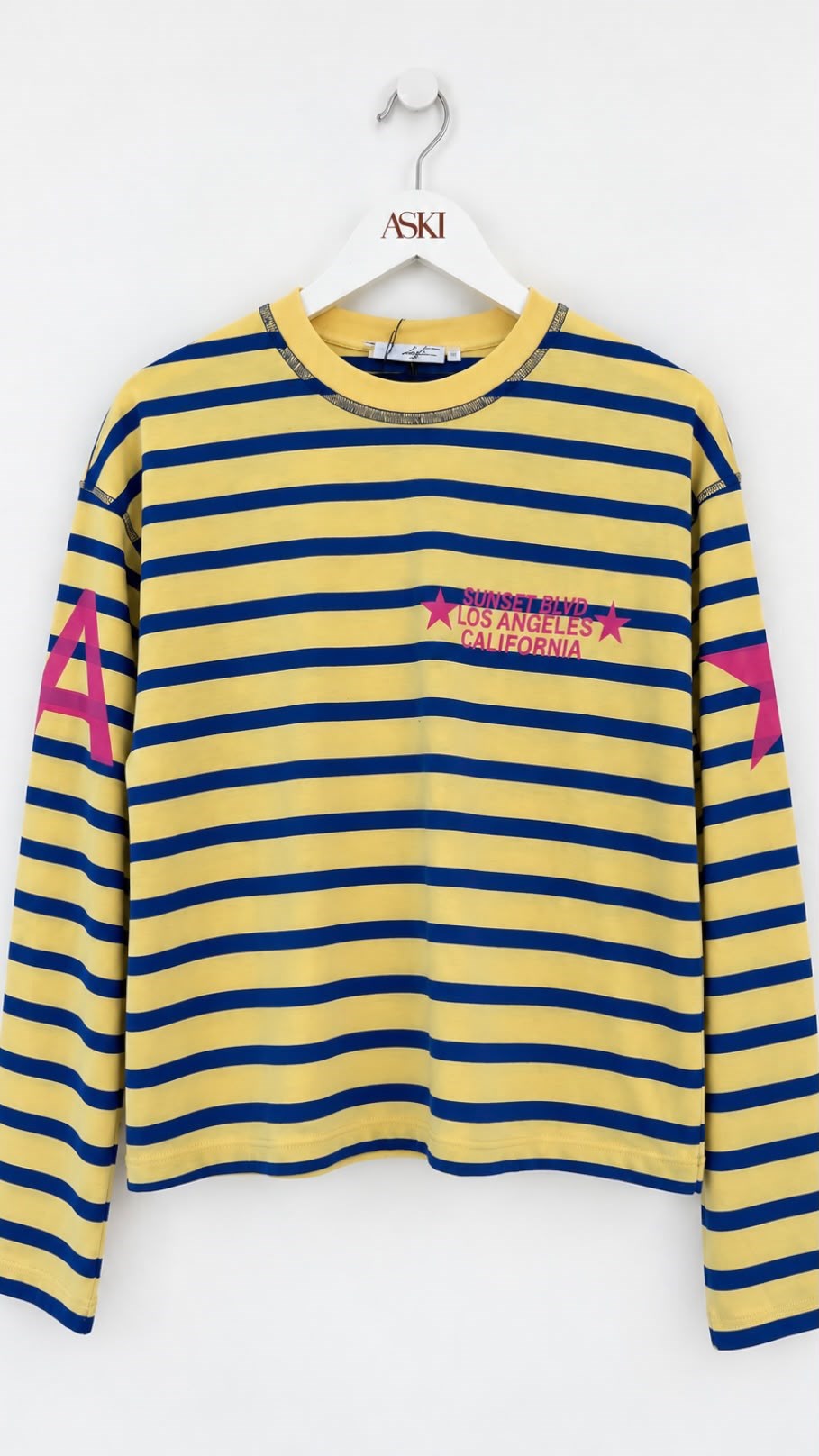 Sarı Yıldız Baskı Detaylı Çizgili SweatShirt