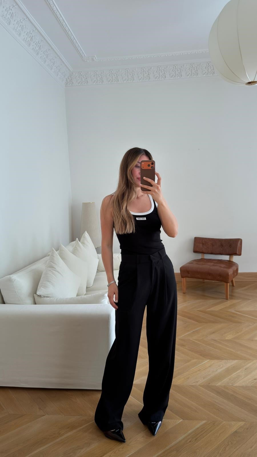 Siyah Belden Pens Dikişli Palazzo Pantolon