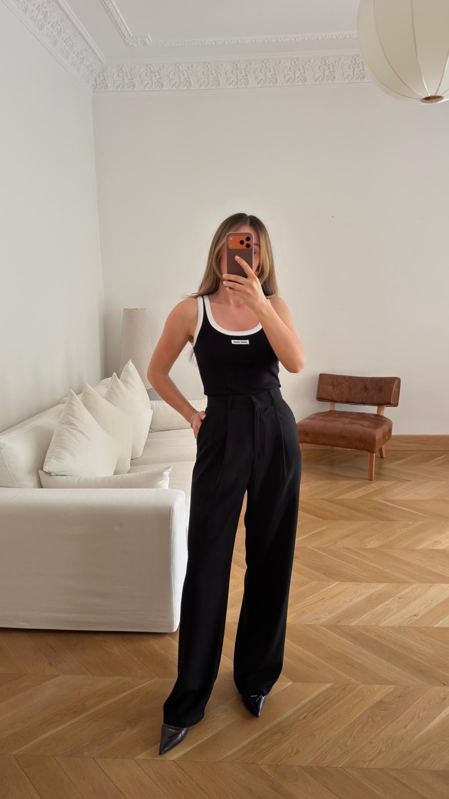 Siyah Belden Pens Dikişli Palazzo Pantolon