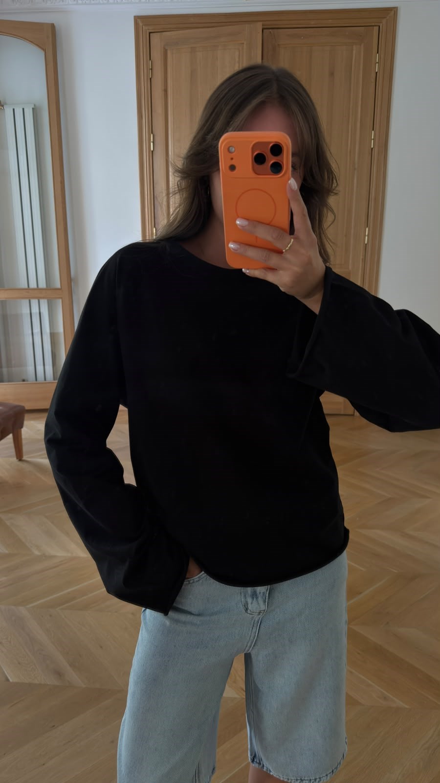 Siyah Oversize İspanyol Kol Basic T-Shirt