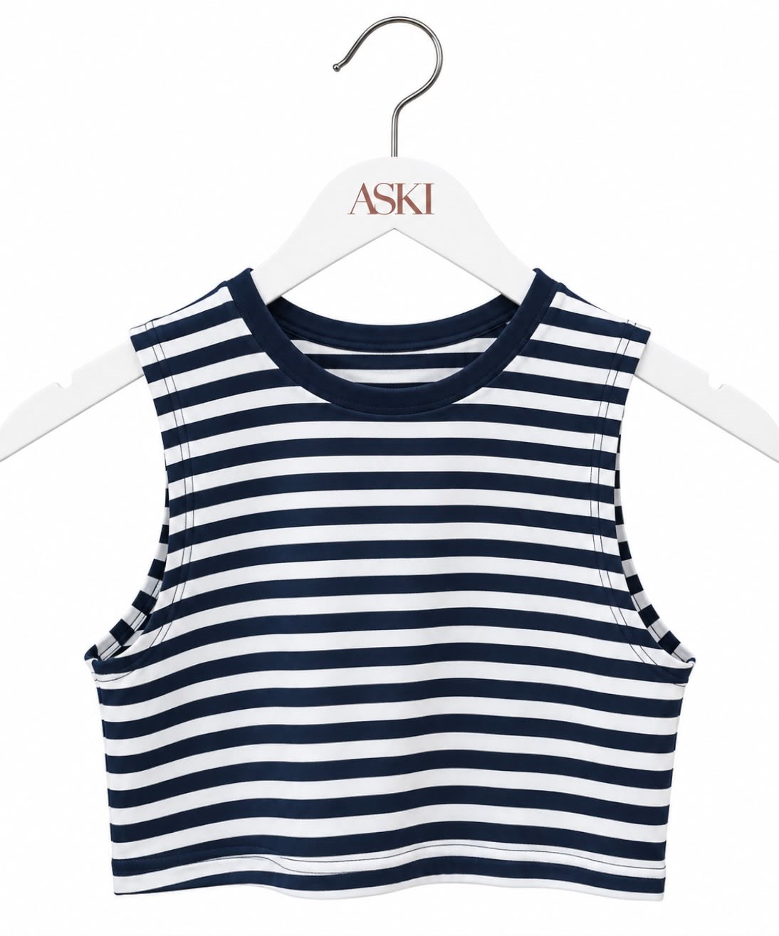 Siyah Sıfır Kol Çizgili Crop T-Shirt